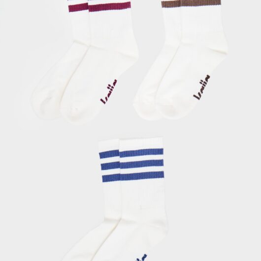 Pack of Three Kaiia Sport Stripe Socks Burgundy, Navy & Chocolate