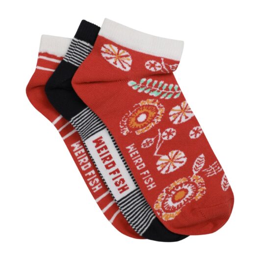 Weird Fish Loretta Trainer Socks 3 Pack Tango Red Size 4-7