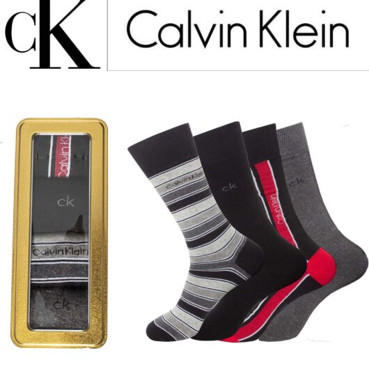 Calvin Klein | Mens Casual Designer Socks 4 Pack Gift Set - Black Grey