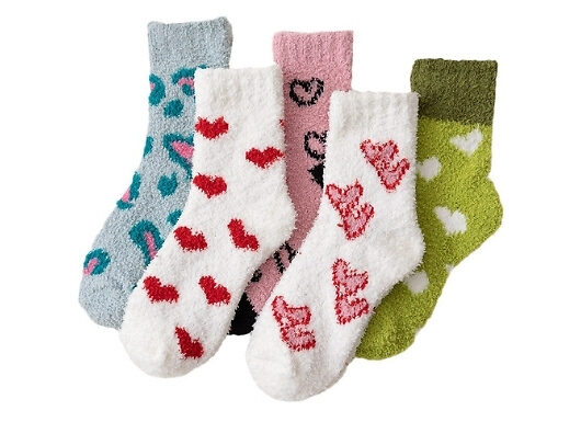 5-Pack of Soft & Fluffy Love Heart Socks - 5 Colours