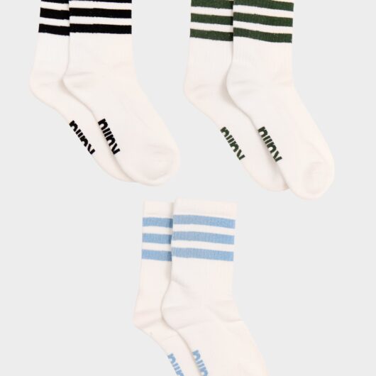 Pack of Three Kaiia Contrast Stripe Socks Black, Blue & Green