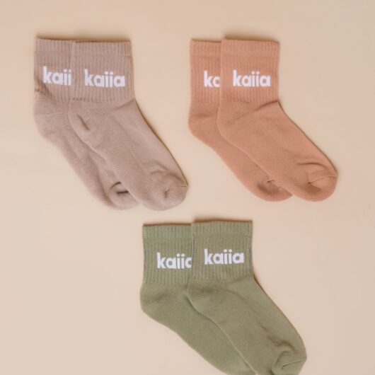 Pack of Three Kaiia Logo Socks Chalk, Eucalyptus & Clay Pink