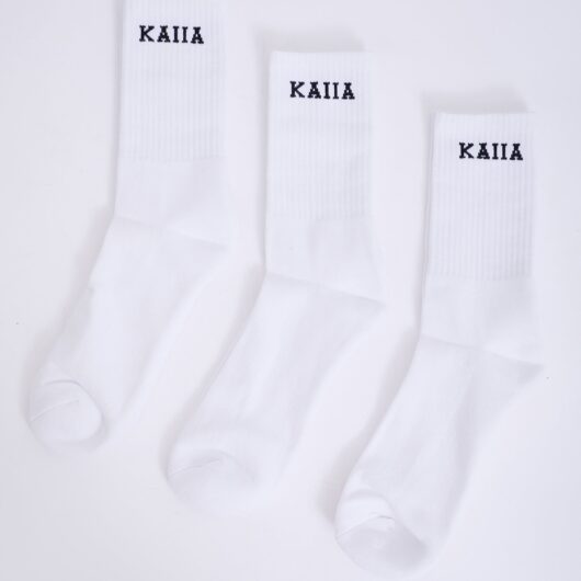 Pack of Three Kaiia Slogan Longline Socks White & Black