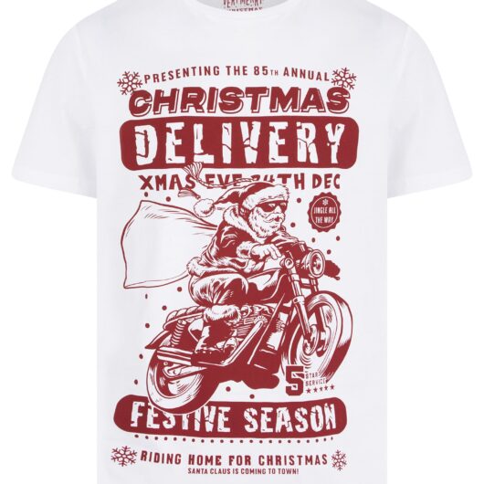 T-Shirts Men's Christmas Delivery Motif Novelty Cotton Christmas T-Shirt in Bright White - Merry Christmas / L - Tokyo Laundry