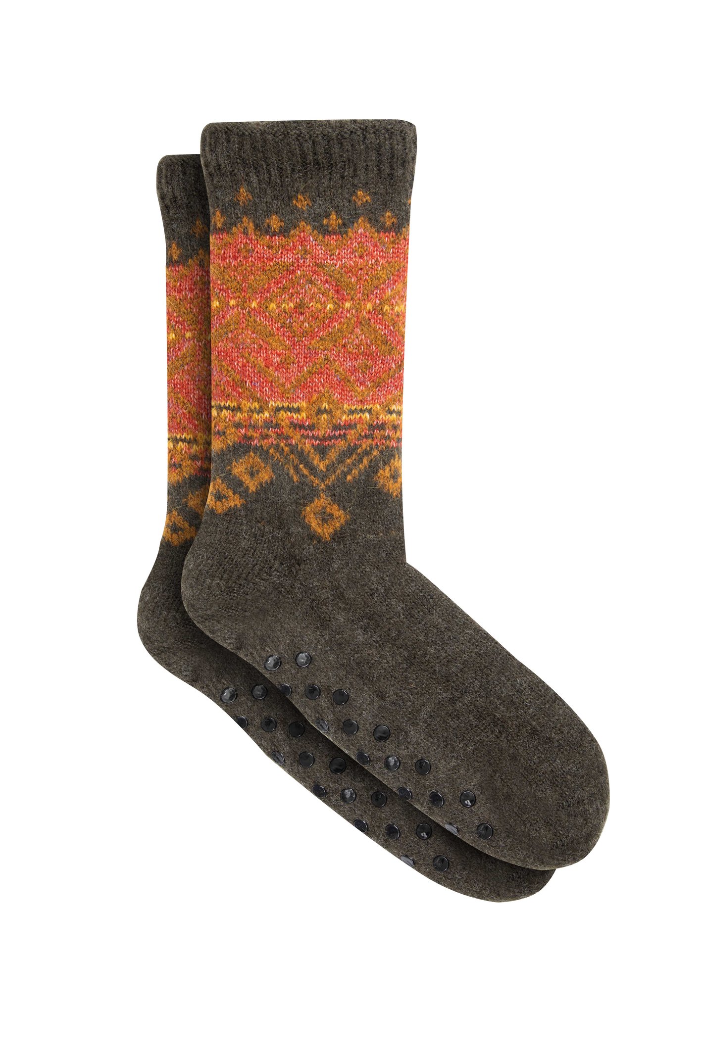 Weird Fish Kochi Fair Isle Cosy Lined Slipper Sock Deep Lichen Green Size 7-11