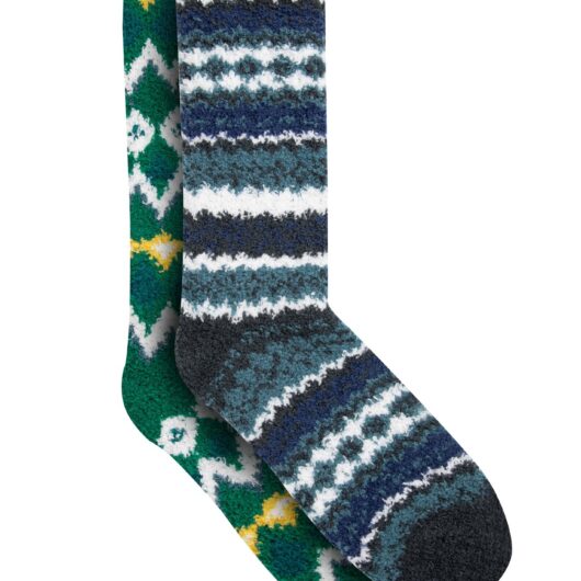 Weird Fish Park Fluffy Socks 2 Pk GreenIvy Size 4-7